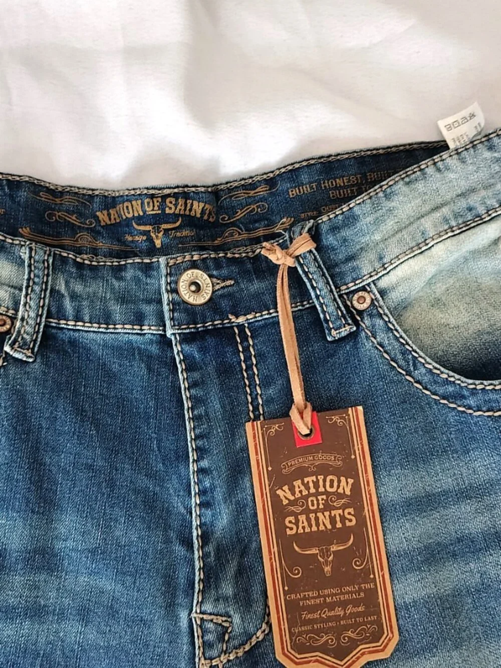 NWT Mens Nation of Saints Color Blue Size 34x32 Original Boot Cut Distressed Jea
